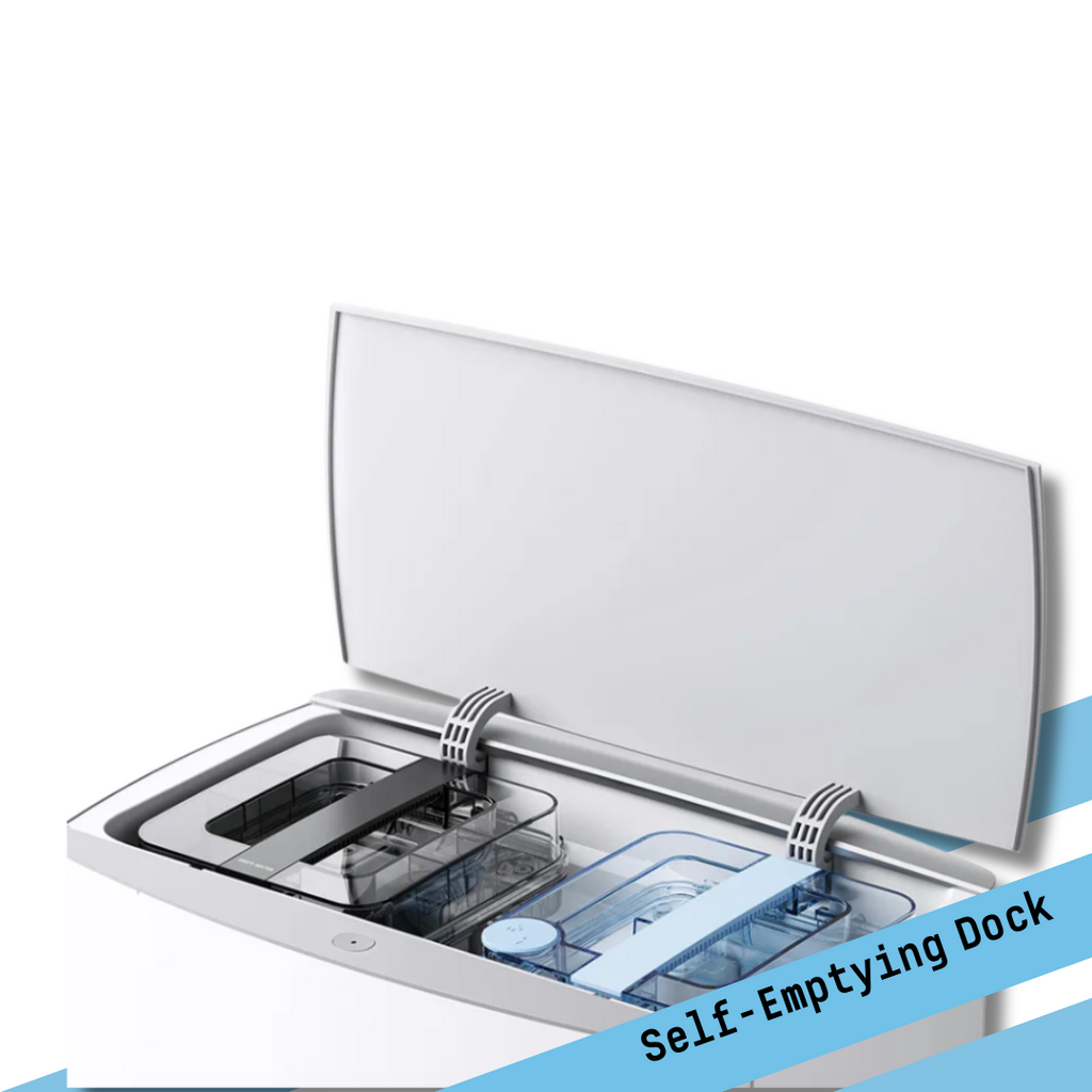 Self-emptying dock with a clear cover on a white background