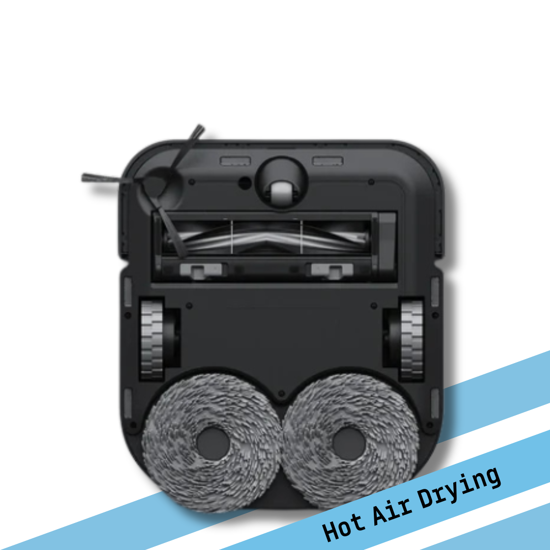 Top-down view of a device with two cylindrical components labeled 'Hot Air Drying' on a white background.